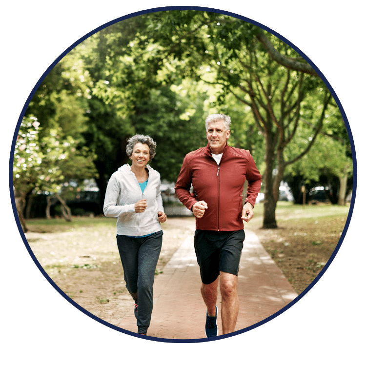 older couple running together